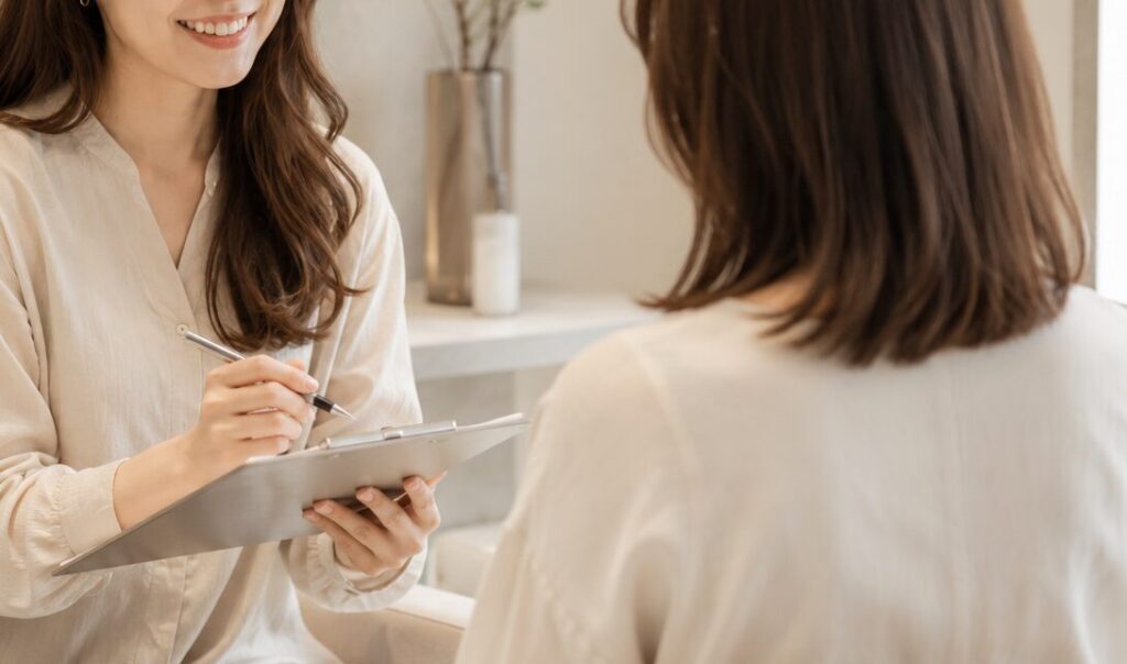 カウンセリングをするスタイリストとゲスト